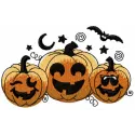 Trio of whimsical pumpkin embroidery design for Halloween, showcasing playful stitched motifs perfect for seasonal decor.