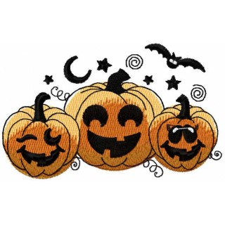 Trio funny pumpkins embroidery design - Embroidery Design