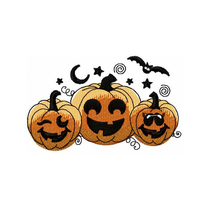 Trio funny pumpkins embroidery design - Embroidery Design
