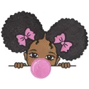 Embroidery design featuring a cheerful little girl blowing bubble gum, perfect for stitching on t-shirts or bags.