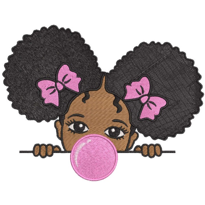 Little girl with bubble gum embroidery design - Embroidery Design