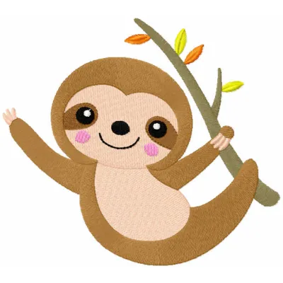 Autumn sloth embroidery design featuring a cute sloth surrounded by colorful fall leaves.