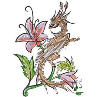 Dragon and lily embroidery design - Embroidery Design
