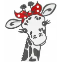 Giraffe embroidery design featuring a playful giraffe adorned with a red bandana, ideal for various stitching projects.
