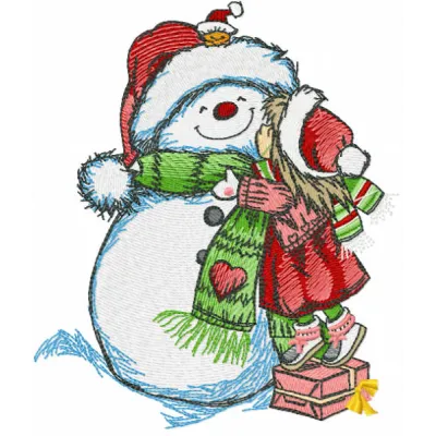 Embroidery design featuring a cheerful snowman, perfect for festive holiday stitching projects.
