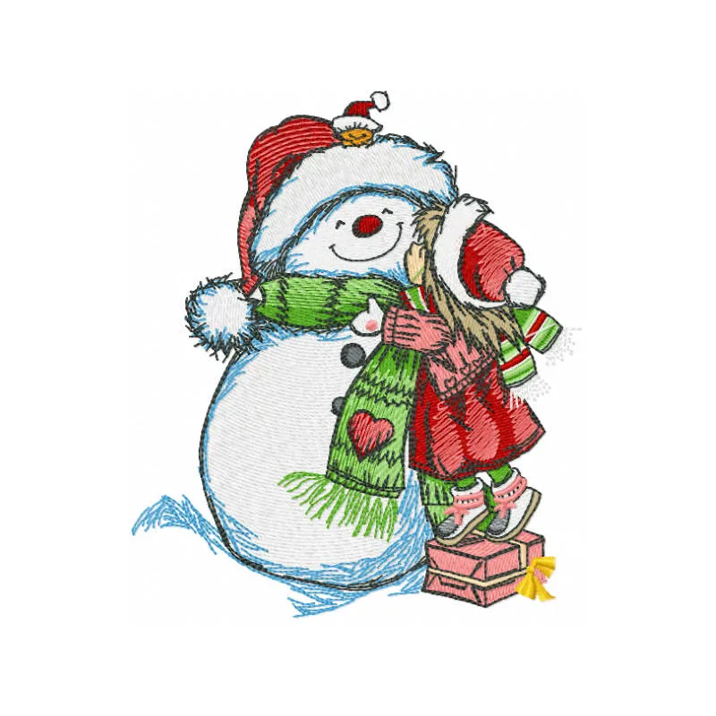 Embroidery design featuring a cheerful snowman, perfect for festive holiday stitching projects.