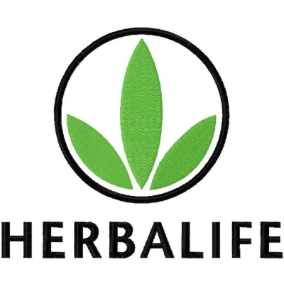 Herbalife classic logo embroidery design showcased on a fabric background, highlighting intricate stitching details.