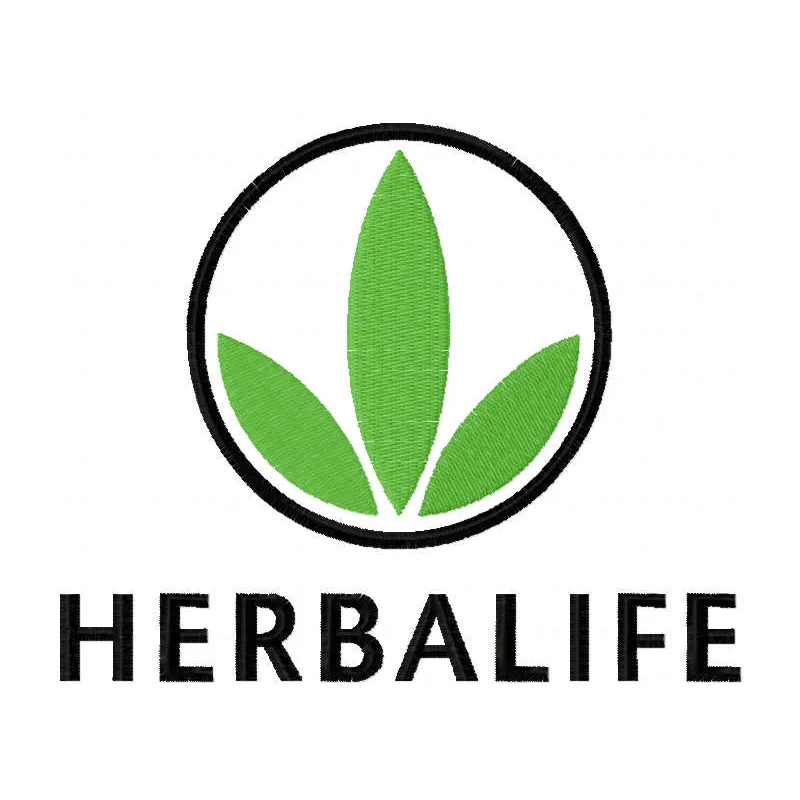 Herbalife classic logo embroidery design showcased on a fabric background, highlighting intricate stitching details.