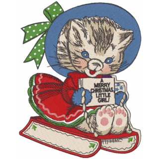 Cat christmas sledding embroidery design - Embroidery Design
