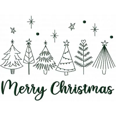 Preview of a Christmas trees sketch embroidery design showcasing intricate stitching patterns for festive projects.