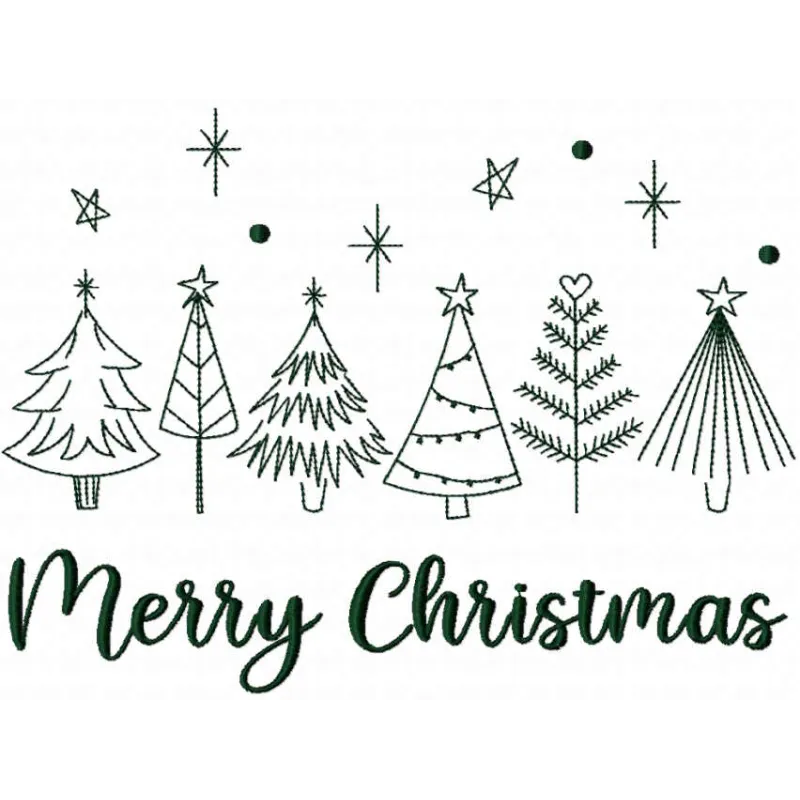 Preview of a Christmas trees sketch embroidery design showcasing intricate stitching patterns for festive projects.