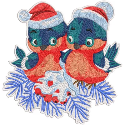 Preview of a two Christmas birds embroidery design featuring festive motifs ideal for holiday stitching projects.