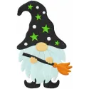 Embroidery design of a Halloween dwarf holding a broom, perfect for festive stitching projects.