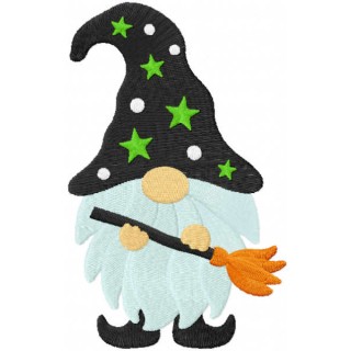 Halloween dwarf with broom embroidery design - Embroidery Design