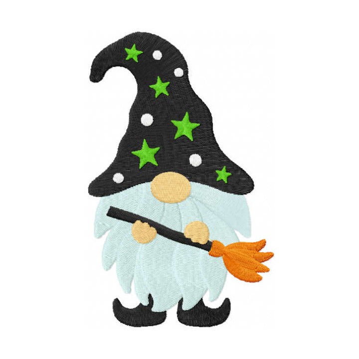 Halloween dwarf with broom embroidery design - Embroidery Design