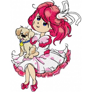 Malvina with puppy embroidery design - Embroidery Design