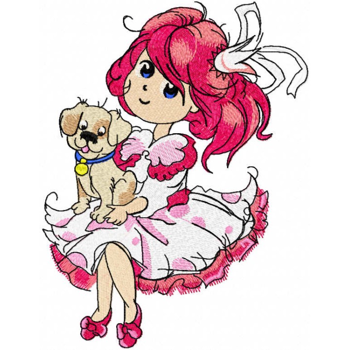 Malvina with puppy embroidery design - Embroidery Design