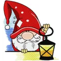 Alone gnome with lantern embroidery design, featuring a whimsical gnome perfect for Christmas projects.