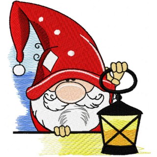 Alone gnome with lantern embroidery design - Embroidery Design