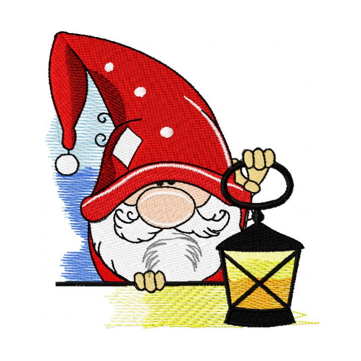 Alone gnome with lantern embroidery design - Embroidery Design