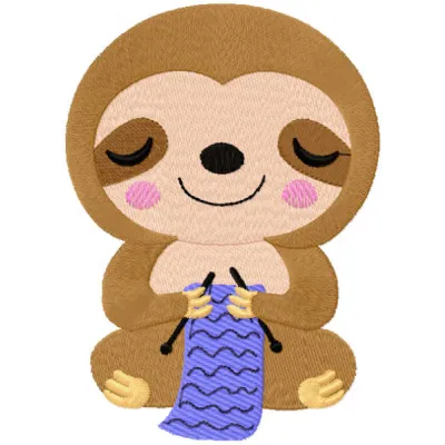 Koala knitter embroidery design featuring a cute koala holding knitting needles, perfect for crafting projects.