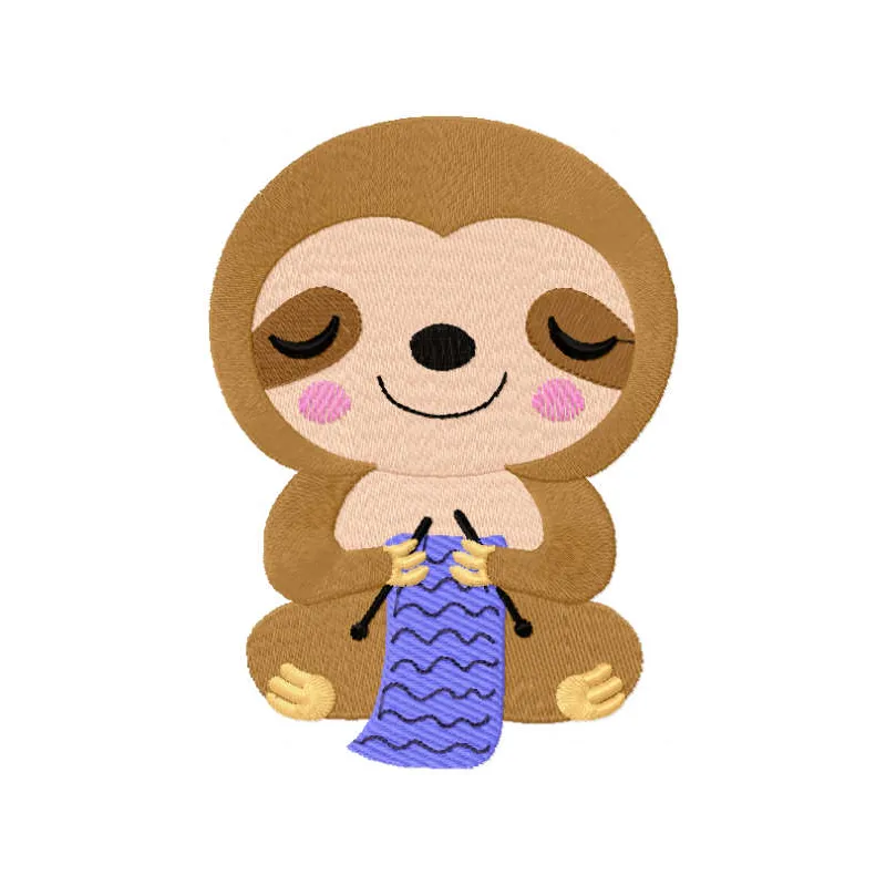 Koala knitter embroidery design featuring a cute koala holding knitting needles, perfect for crafting projects.