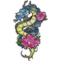 Dragon lily embroidery design showcasing intricate floral details, perfect for embellishing various fabric items.
