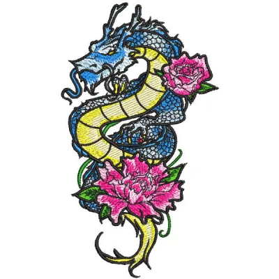 Dragon lily embroidery design showcasing intricate floral details, perfect for embellishing various fabric items.