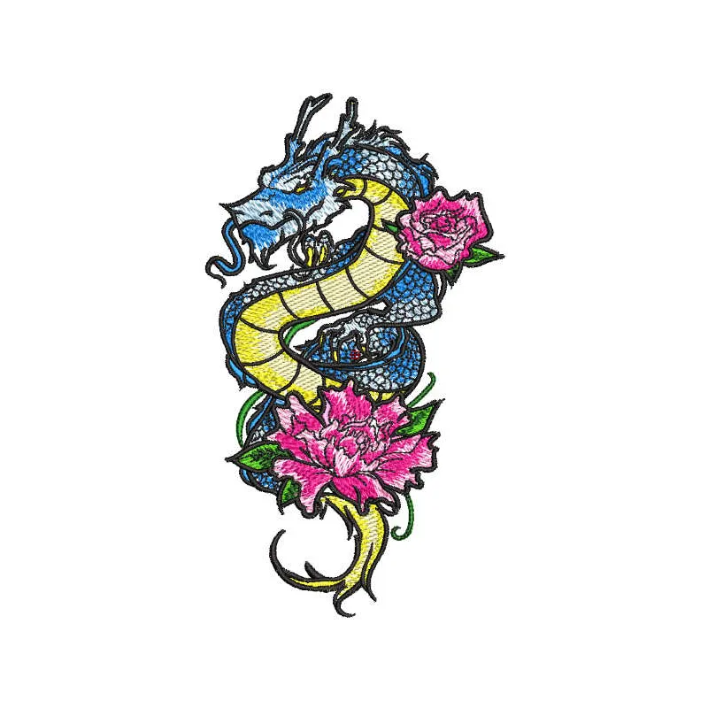 Dragon lily embroidery design showcasing intricate floral details, perfect for embellishing various fabric items.