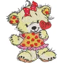 Teddy bear holding a heart-shaped lollipop embroidery design for playful stitching projects.