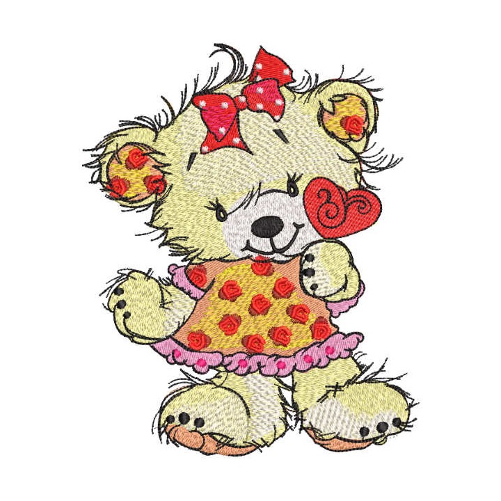 Teddy bear with heart lollipop embroidery design - Embroidery Design