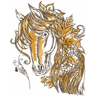 Preview of the Tattered Autumn Horse embroidery design featuring a rustic horse motif for creative stitching projects.