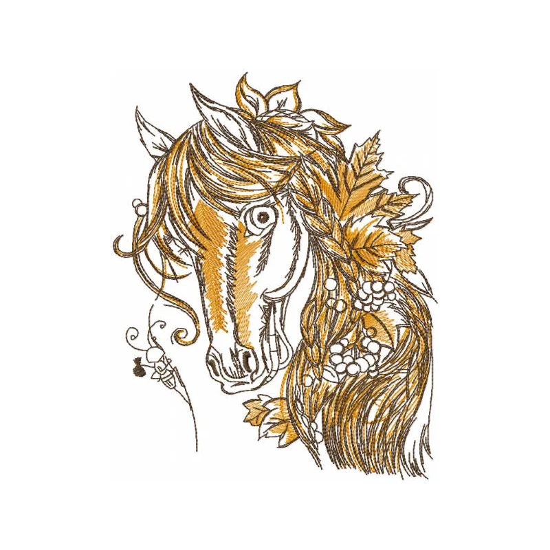 Preview of the Tattered Autumn Horse embroidery design featuring a rustic horse motif for creative stitching projects.