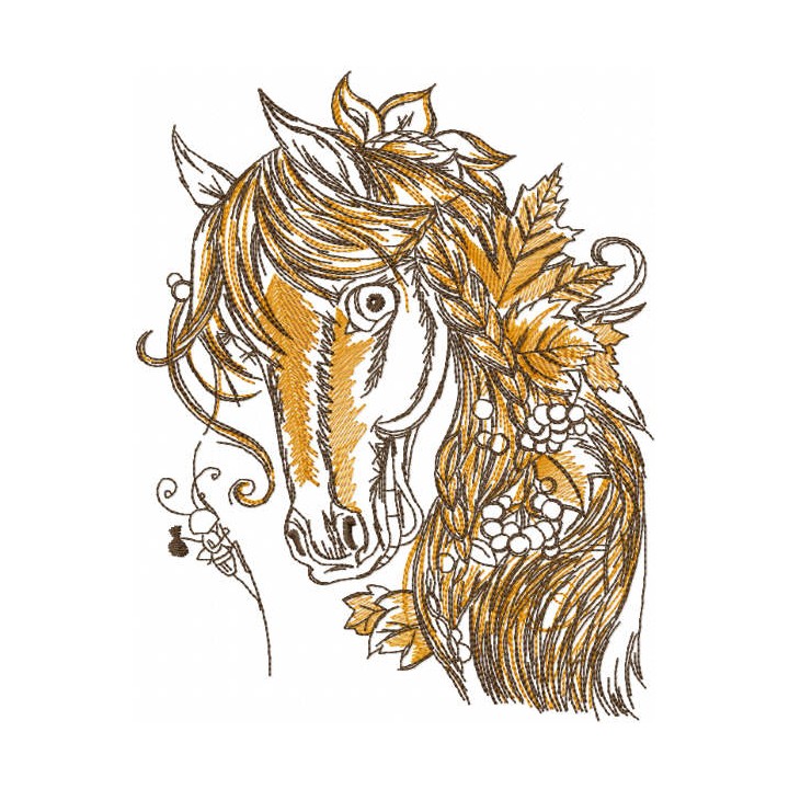 Tattered autumn horse embroidery design - Embroidery Design