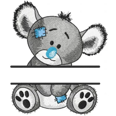 Koala split embroidery design showcasing a cute koala motif, ideal for stitching on t-shirts or tote bags.