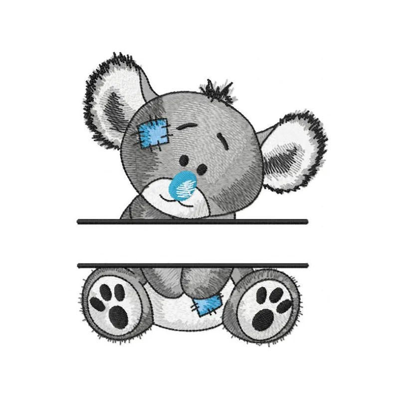 Koala split embroidery design showcasing a cute koala motif, ideal for stitching on t-shirts or tote bags.