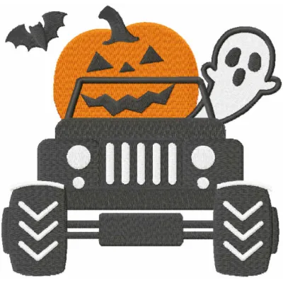 Preview of Pumpkin Monster Truck embroidery design, a fun Halloween-themed stitching pattern for festive projects.