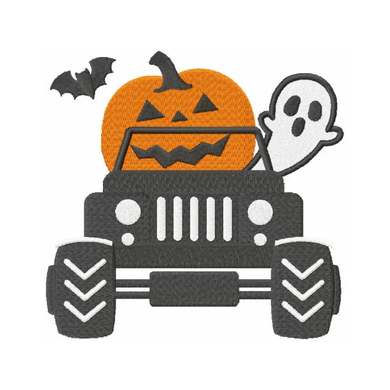 Preview of Pumpkin Monster Truck embroidery design, a fun Halloween-themed stitching pattern for festive projects.