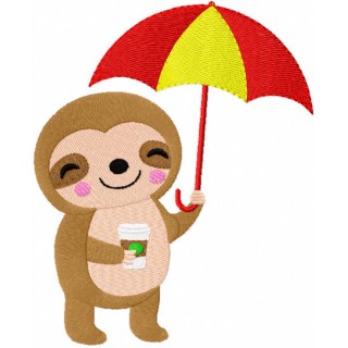 Koala with coffee and umbrella embroidery design - Embroidery Design