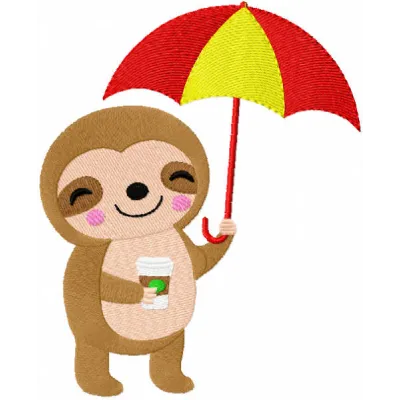 Koala holding a coffee cup and umbrella, featured in a charming embroidery design for Australian animal lovers.