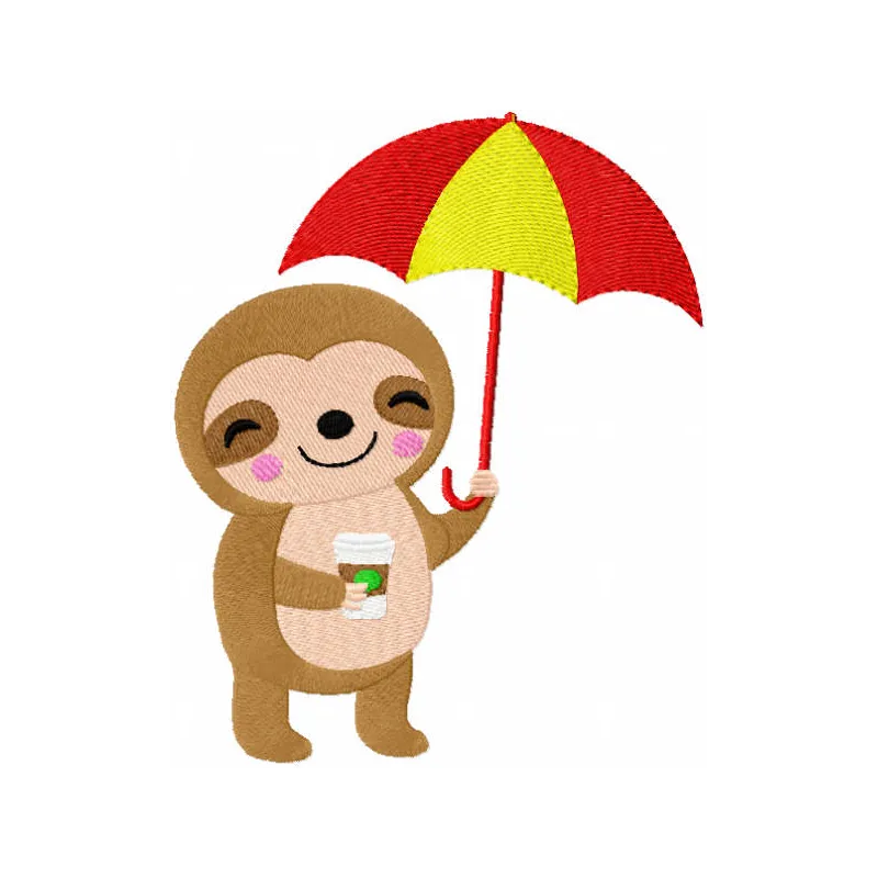 Koala holding a coffee cup and umbrella, featured in a charming embroidery design for Australian animal lovers.