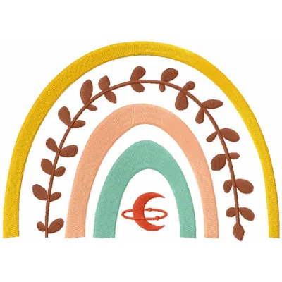 Boho rainbow moon embroidery design showcasing intricate stitching patterns for decorative ornaments.