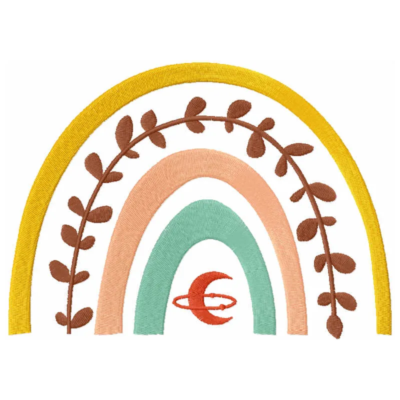 Boho rainbow moon embroidery design showcasing intricate stitching patterns for decorative ornaments.