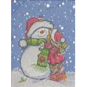 A charming embroidery design of a loving snowman, perfect for festive projects like holiday pillows and tote bags.