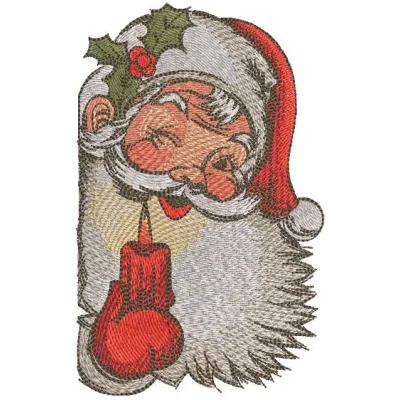 Santa with candle embroidery design showcasing a festive Santa Claus motif for holiday stitching projects.