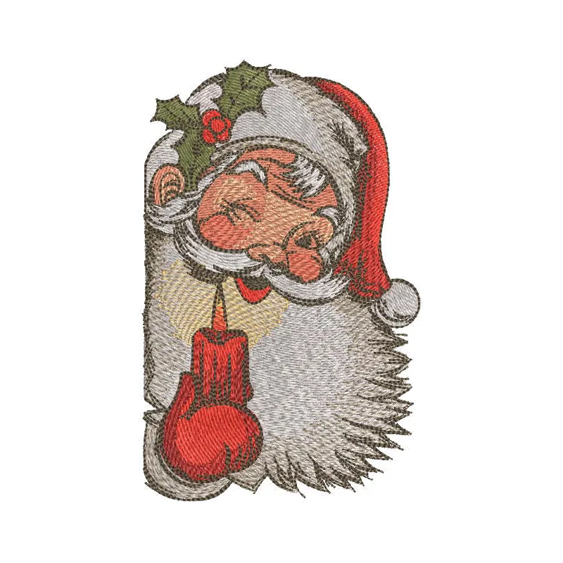 Santa with candle embroidery design showcasing a festive Santa Claus motif for holiday stitching projects.