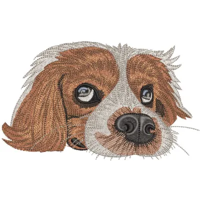 Embroidered design of a sad dog waiting for its owner, ideal for decorating t-shirts, hoodies, or tote bags.