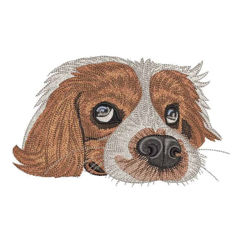 Embroidered design of a sad dog waiting for its owner, ideal for decorating t-shirts, hoodies, or tote bags.