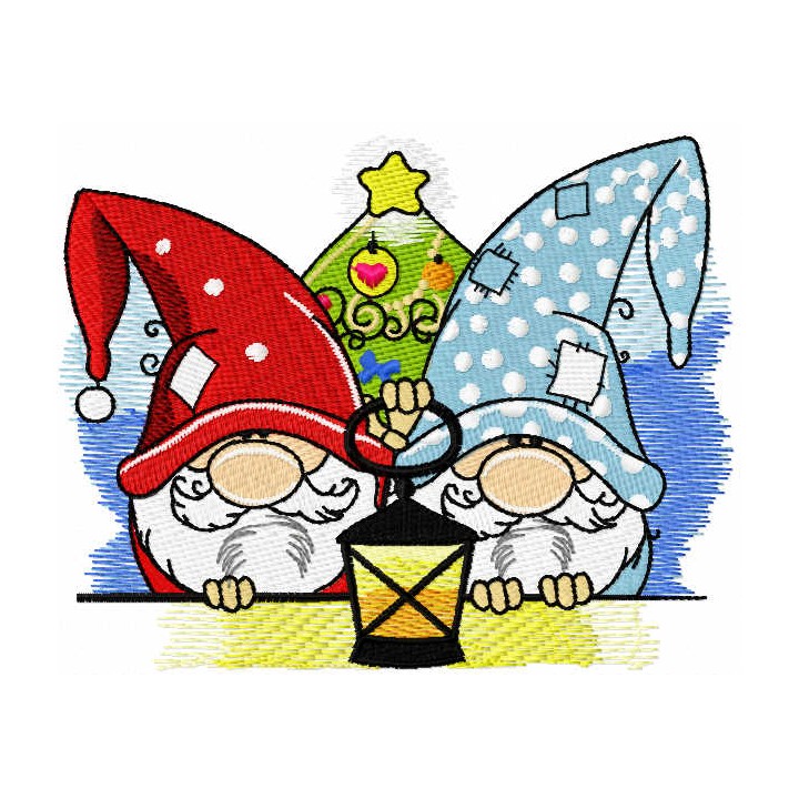 Two Christmas dwarves with lantern embroidery design - Embroidery Design