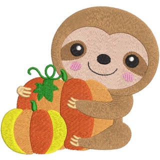 Sloth with pumpkins embroidery design - Embroidery Design